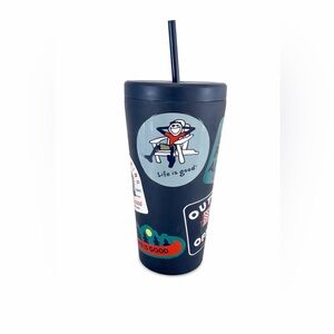 Life Is Good Dark Blue Tumbler with Stickers